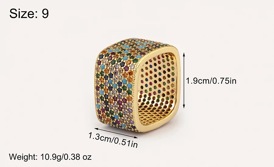 Nidin Neue trendige quadratische Form eingelegte Kristall-Zirkon-Ringe für Frauen und Männer, 5 Farben zur Auswahl, Hip-Hop-Stil, Fingerschmuck, schicke Geschenke – Detail 5