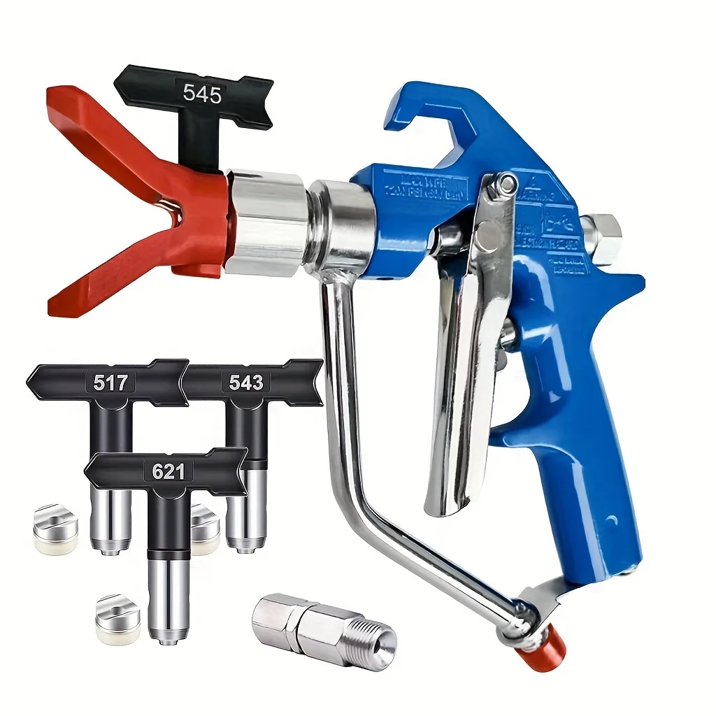 

243-283 Airless Spray Gun 5000 PSI Silver Airless Paint Spray Gun with Tip Guard, 1/4 F to 3/8 M connector and 517 ,543,545,621
