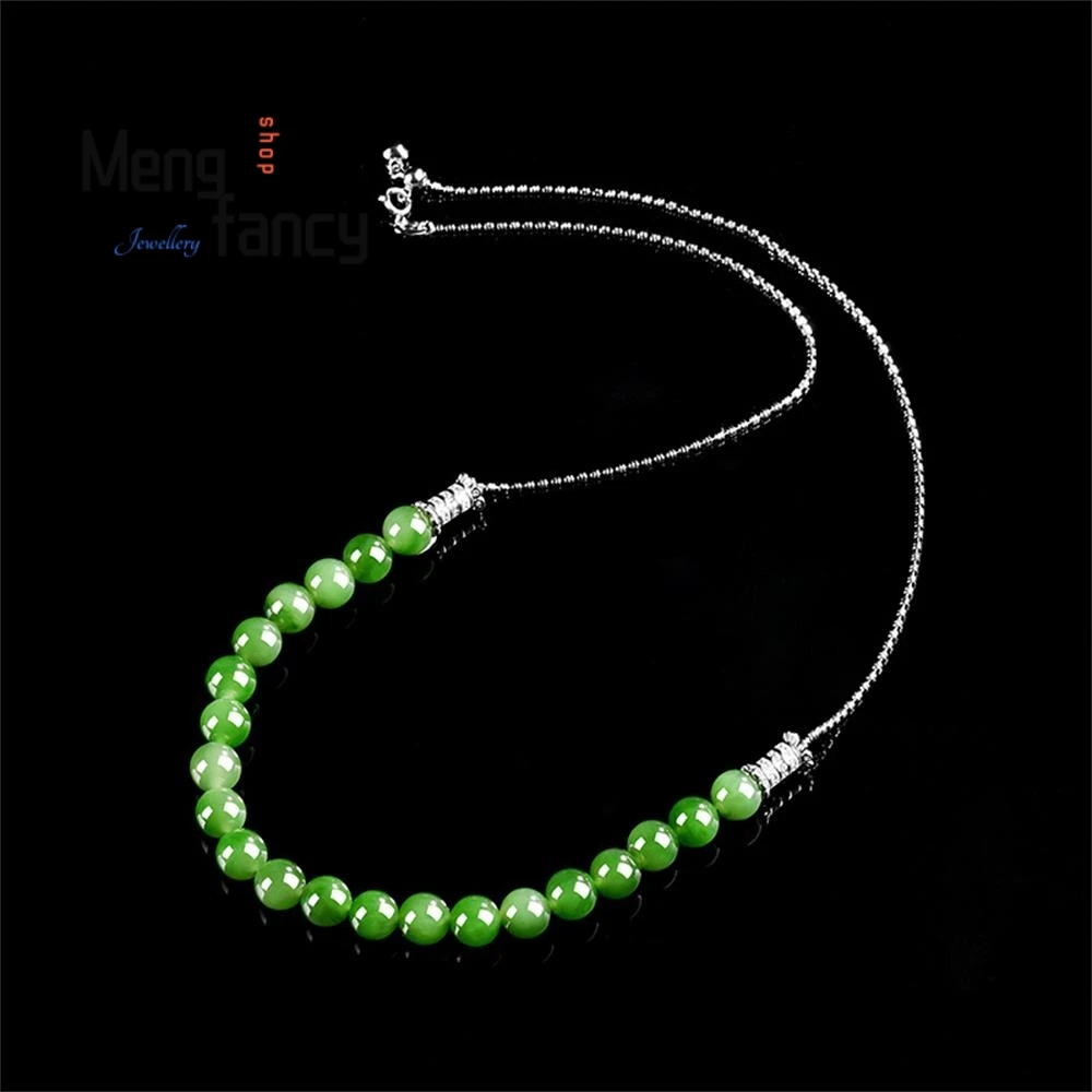 

Spinach Green Old Material Hetian Jade Round Bead Necklace S925 Silver Natural Women's Bracelet Luxury Quality Fashion Jewelry