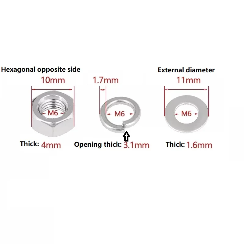 304 Stainless Steel M6 Flange Nut Hexagonal Nut For Lithium LiFePO4 Battery Busbar Pole Clip Strap Bus Bar Connector