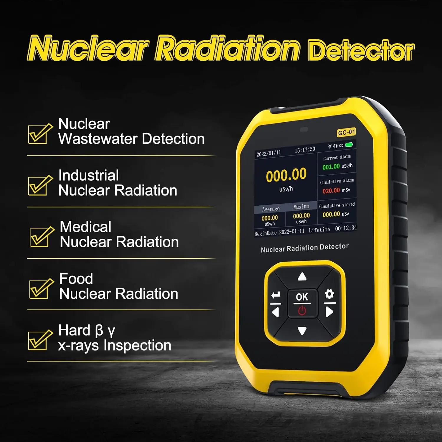 Nuclear Radiation Detector Geiger Counter, Radiation Dosimeter Portable Beta Gamma X-ray Rechargeable Radiation Meter with LCD