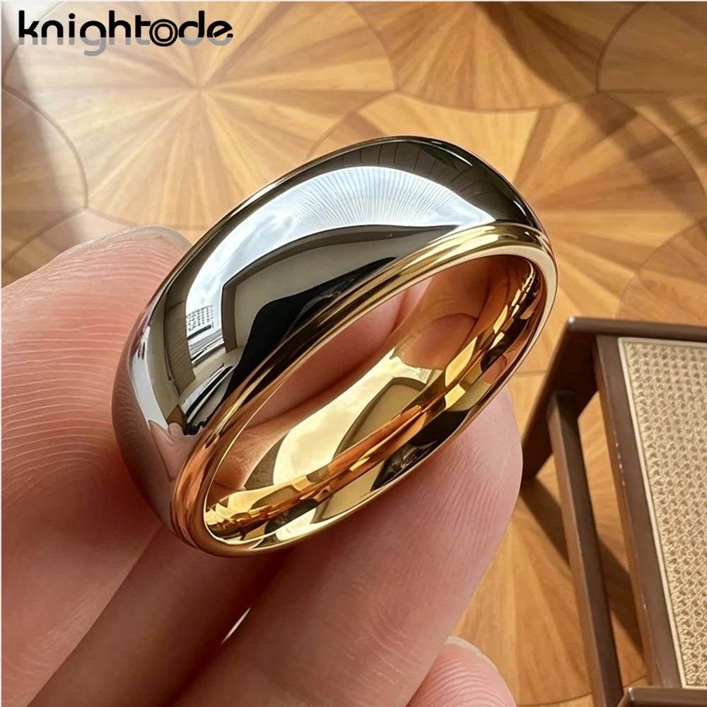 6/8mm Fashion Tungsten Carbide Wedding Bands For Men Women Engagement Ring Jewelry Gold Color Steped Dome Polishing Comfort Fit