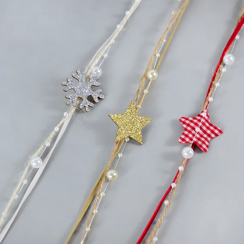1/2m Christmas Ribbon Decoration Pentagram Bead String For Tree Snowflake Chain Ribbon DIY Xmas Navidad Home Ornaments New Year