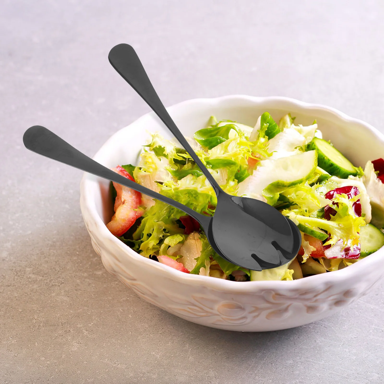 

1 Set Stainless Steel Salad Tableware Set Stylish Ergonomic Design Easy Mixing Serving Family Gatherings Restaurant Dining Party