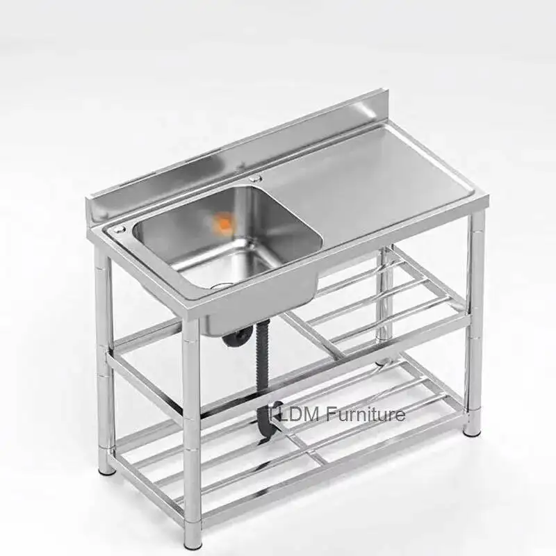 

Stainless Commercial Sink Multifunction Steel Kitchen Sinks Dishwashing Integrated Outdoor Washing Sink for Thickened Restaurant