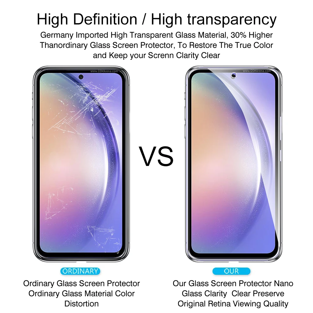 Vidro Temperado Anti-Risco para Samsung Galaxy A54 2023, Protetor de Tela Protetora, 6,4 polegadas, A 54, 54A, 2PCs