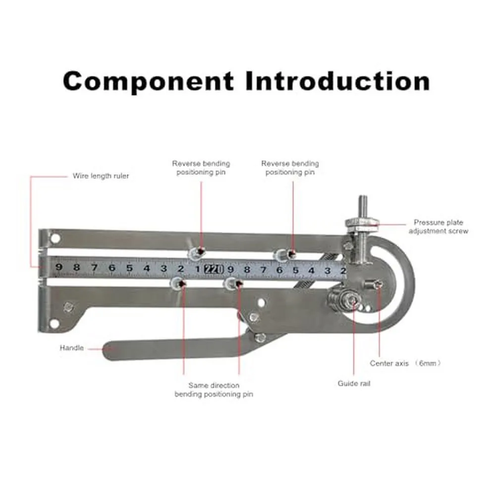 Adjustable Wire Bending Tool with Fixed 6mm Center Shaft and Removable 19mm Guide Wheel for Multi-Size Wire Handling