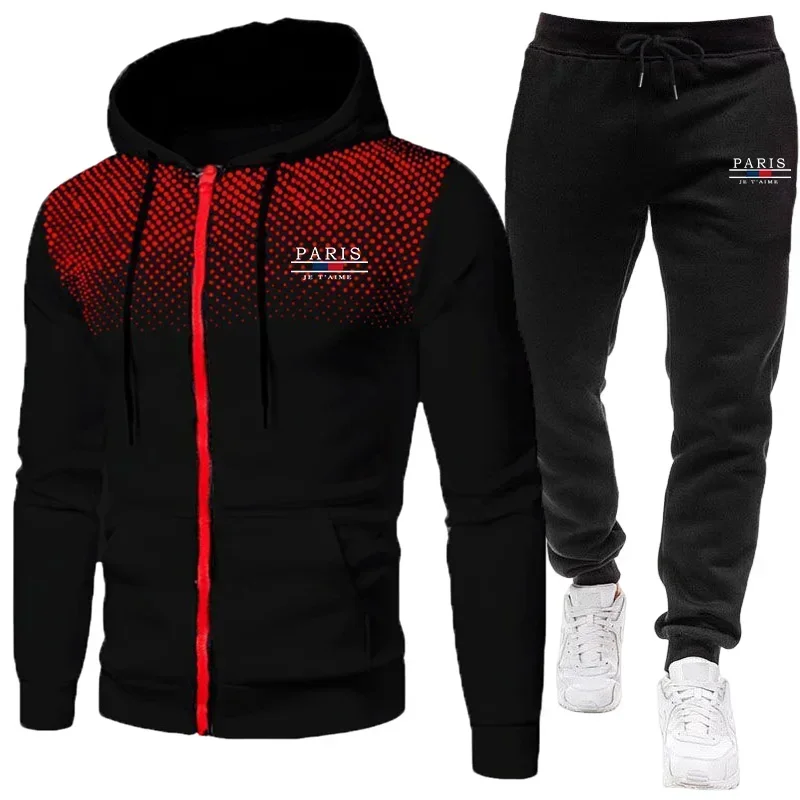Hochwertige Herrenbekleidung Reißverschluss-Kapuzenpullover mit Punkten Outdoor-Sport-Jogging-Trainingsanzug Herbst-Winter-Freizeitjacke Streetwear