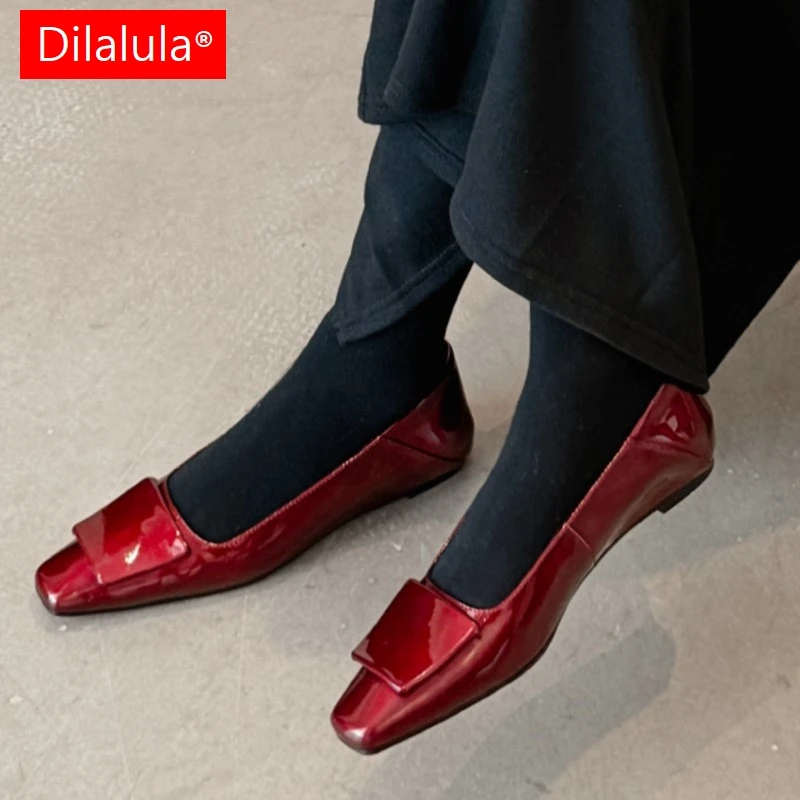 

Dilalula 2026, женские туфли-лодочки из натуральной кожи на увеличенном каблуке, металлические туфли-лодочки на мелком среднем каблуке, офисные женские качественные красные туфли