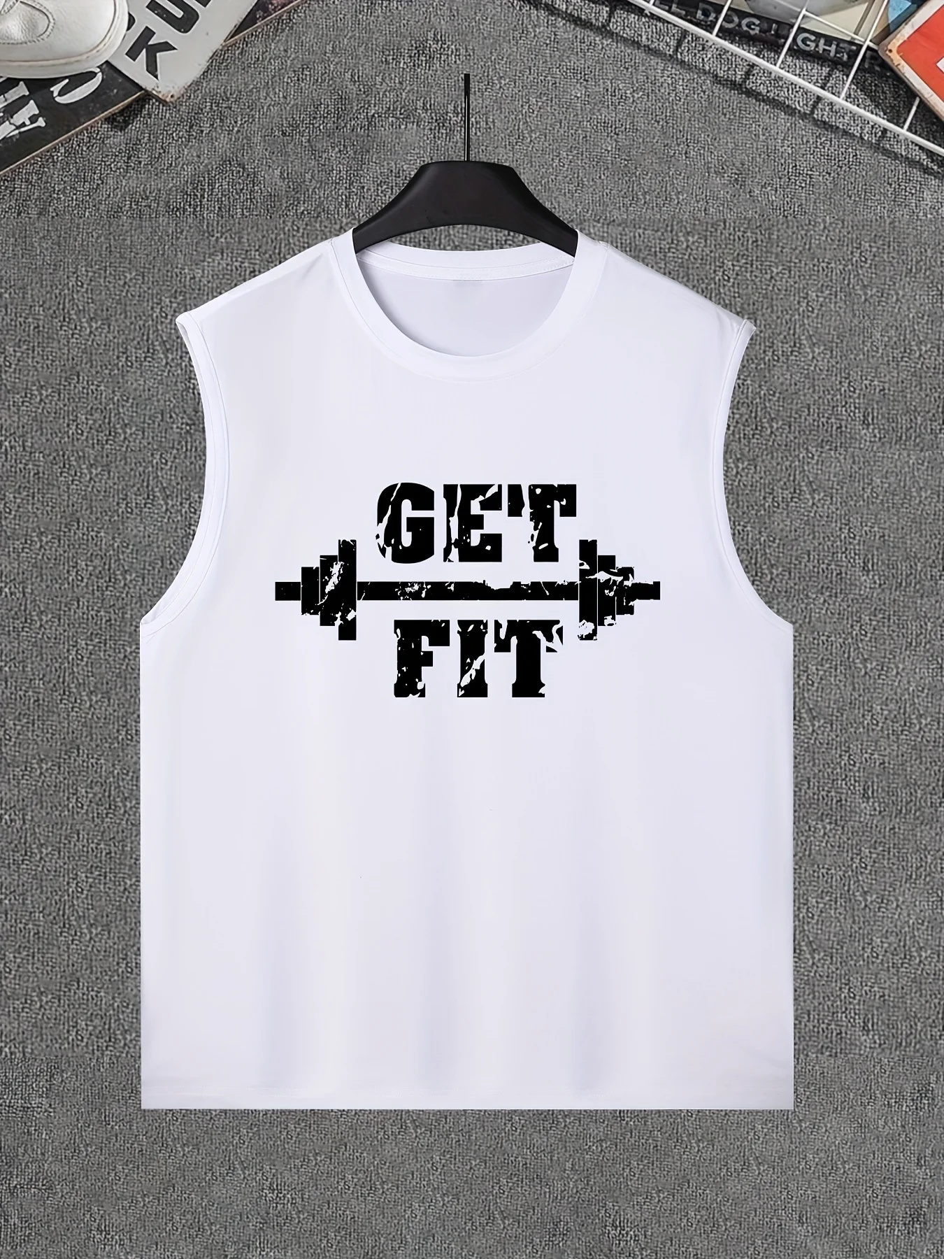 

GET FIT geometric dumbbell pattern printed casual vest for gym wear