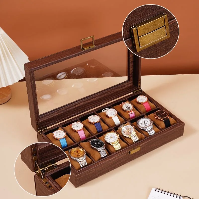 WELLZONE Retro Style Imitation Wood Watch Box Chinese Style  Brown Leather Glasses Storage Box  Creative Gift Jewelry Box