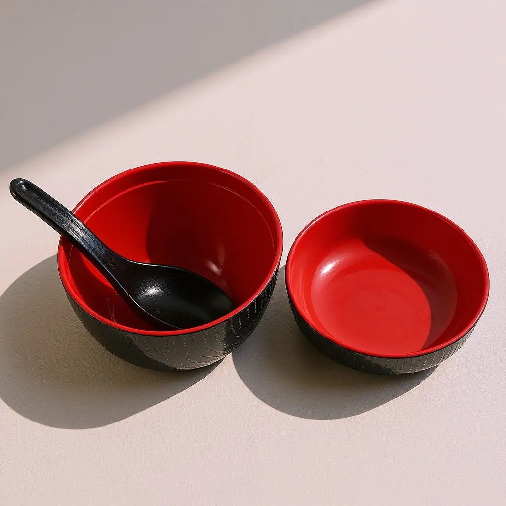 Tazón para Sopa Miso Estilo Japonés, Tazones para Arroz con Tapa, Melamina, Cuchara de Restaurante, Tapa, Capacidad de 500 ml, Mantiene la Comida Caliente