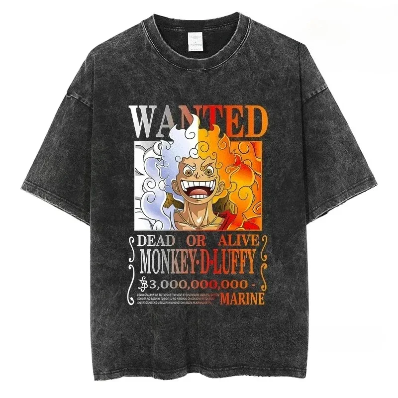 GEAR 5 NIKA Luffy T-Shirt Anime ONE PIECE Unisex Street Wear Baumwolle Retro Übergroßes lässiges Kurzarm-T-Shirt Get Badge