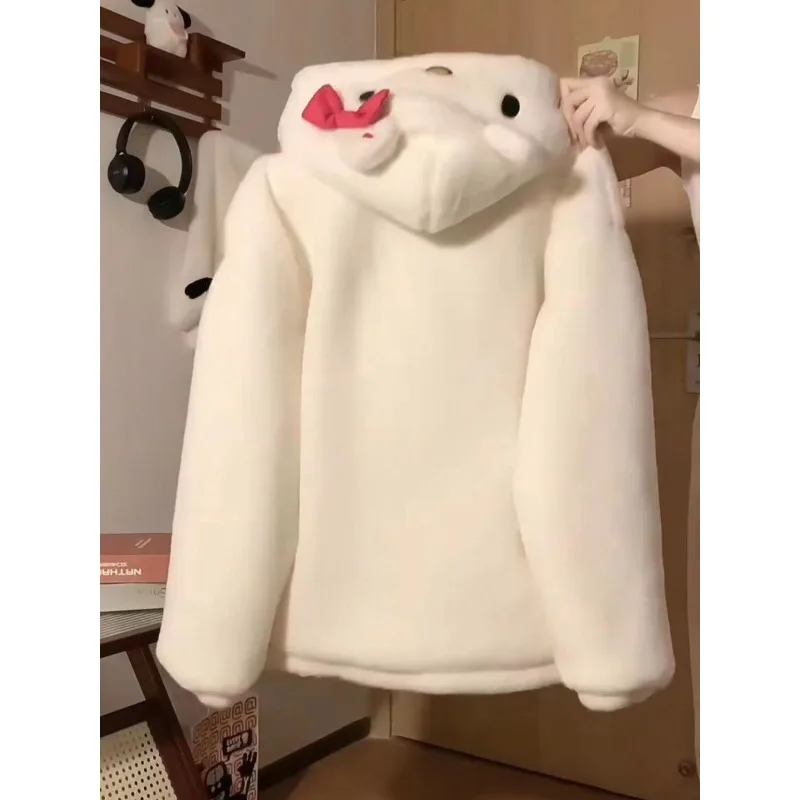 Sanrio Kawaii Animation Hello Kitty Lamb Plush Sweater Creative Cute Personality Autumn and Winter Furry Cute Girly Heart Jacket