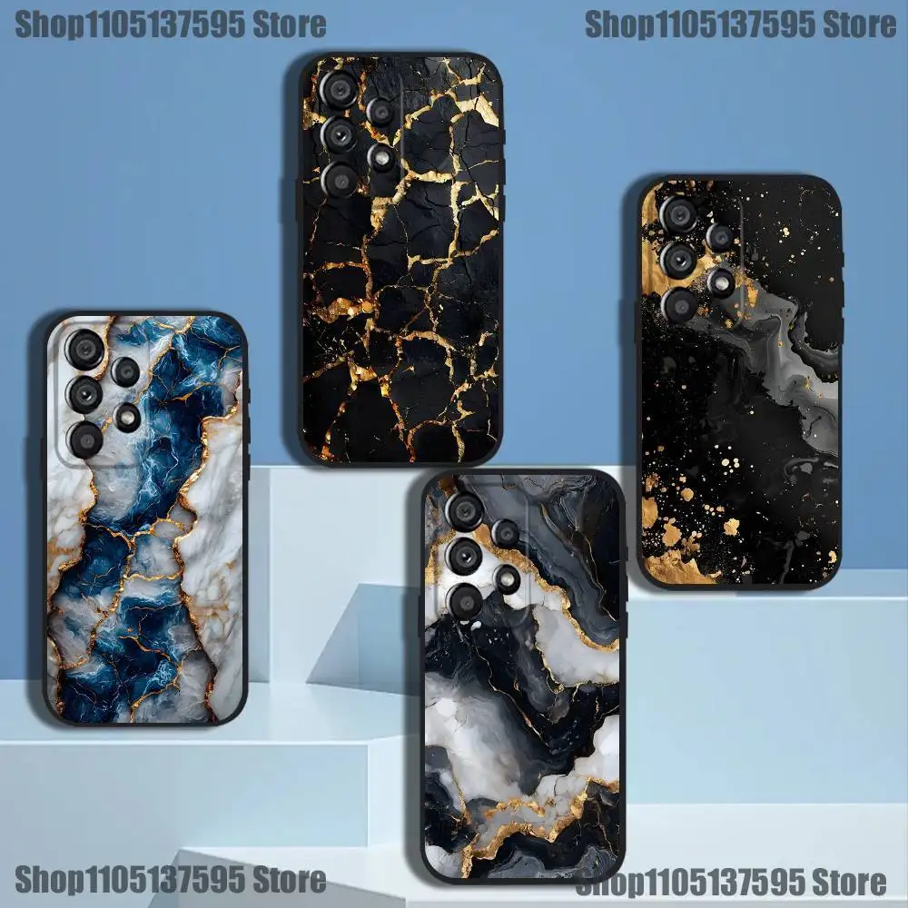 

B-Black Gold Marble Art Phone Case For Samsung Galaxy A73,31,32,72,41,53,52,71,22,5G,Note,J7,8,9 Soft Black Cover