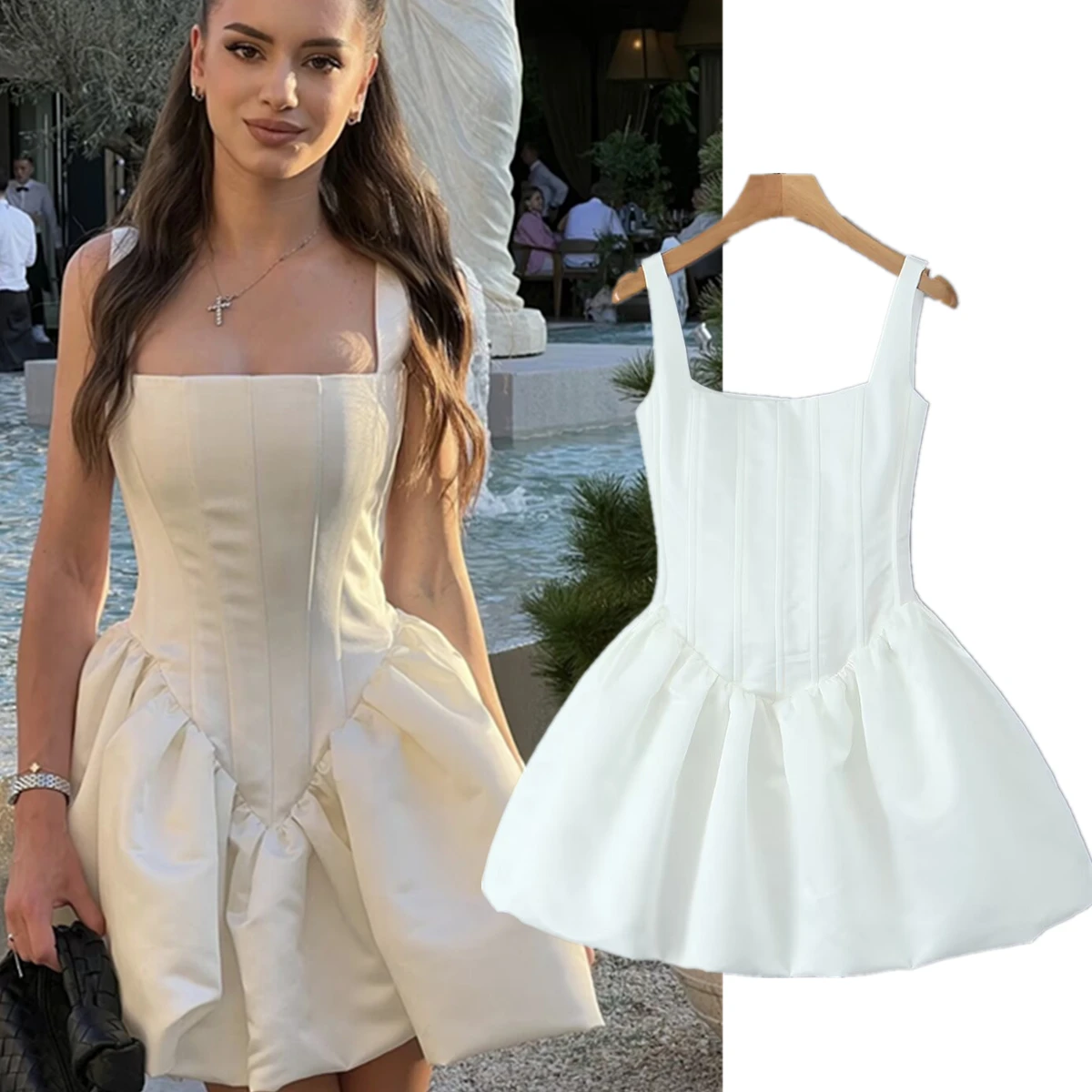 

Dave&Di French Fashion Ladies Vintage Evening Dresses Party Dresses Vestidos Elegant White Color Sleeveless Tank Dress Women