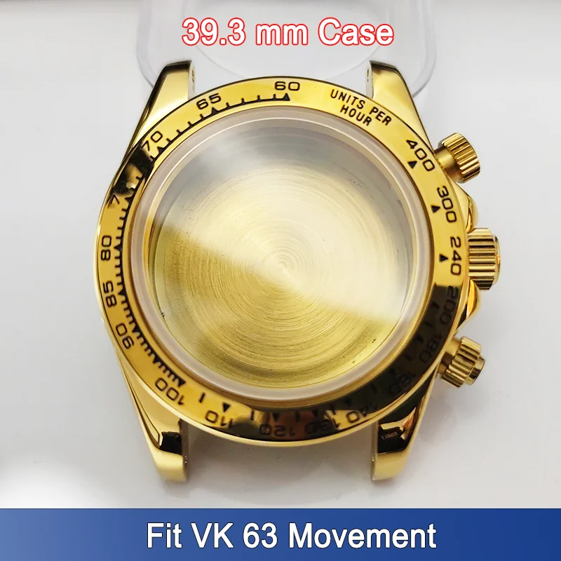 39.3mm VK 63 Watch Cases Fit 20mm Strap Band Stainless Steel Bezel On Watches Accessory Part Wristwatch Modification Parts Case