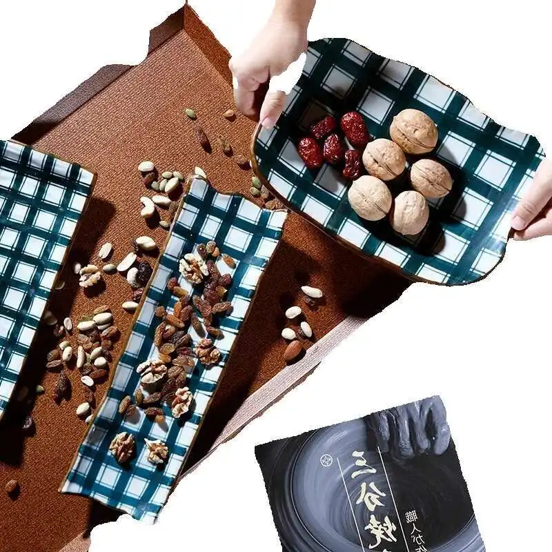 San Fen Shao Japanese Style Rectangular Plate Restaurant Creative Commercial Specialty Ceramic Tableware Grid Cold Dishes Korean