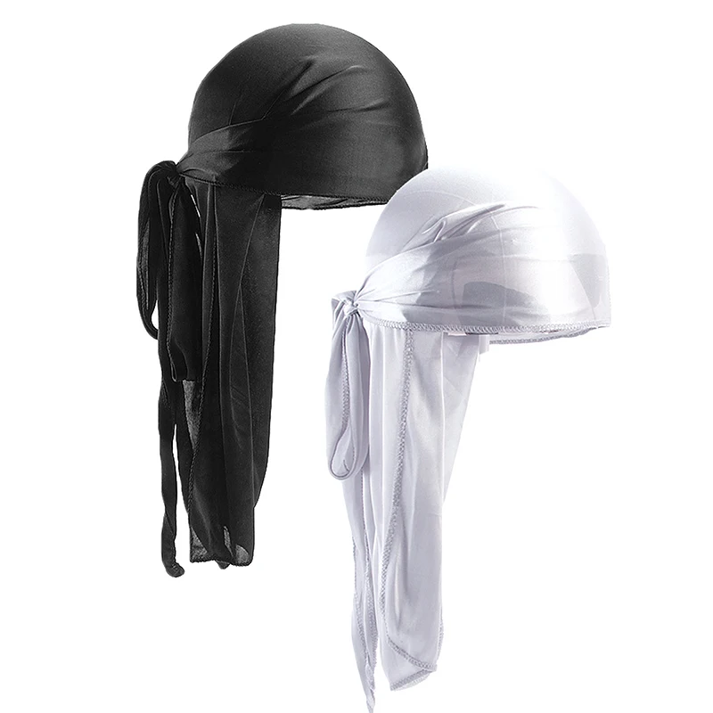 2 Stück seidige Satin-Durags für Herren, Designer-Mützen mit langem Schwanz, Doo-Lappen-Kappen, Du-Rags für Damen, Seidensatin-Krawatte, Do-Lappen-Kappe für Wellen – Detail 4