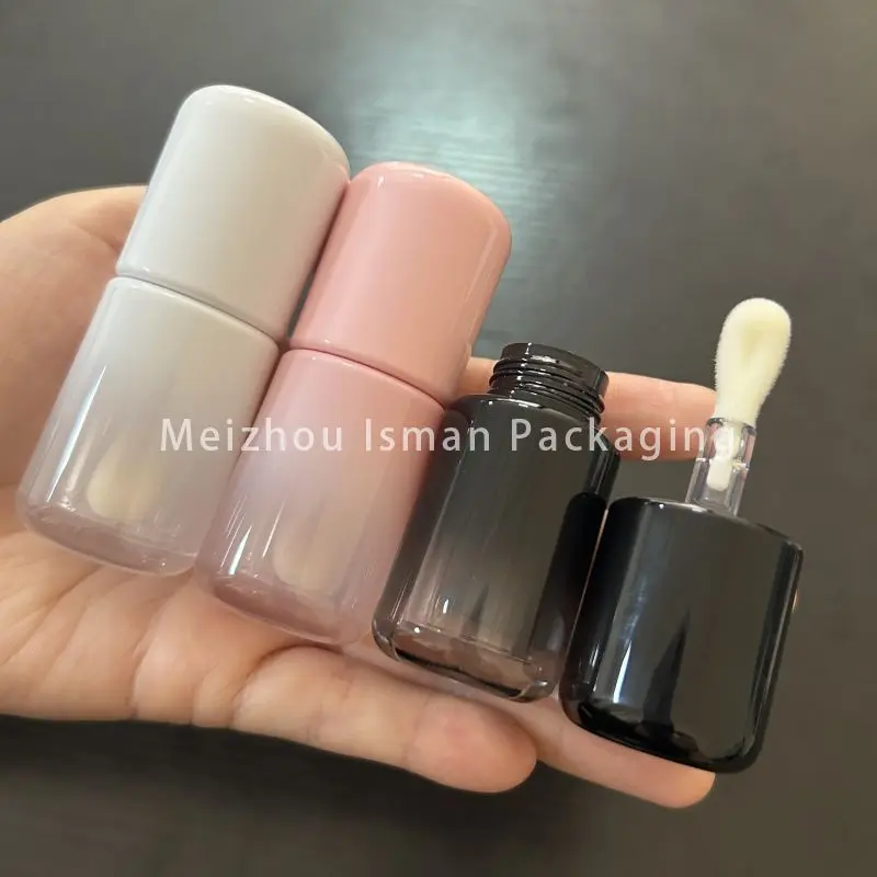 50Pcs Unique Gradient Pink White Black Fat Short 4ML Big Brush Lip Gloss Wand Tube Container Packaging Bottle