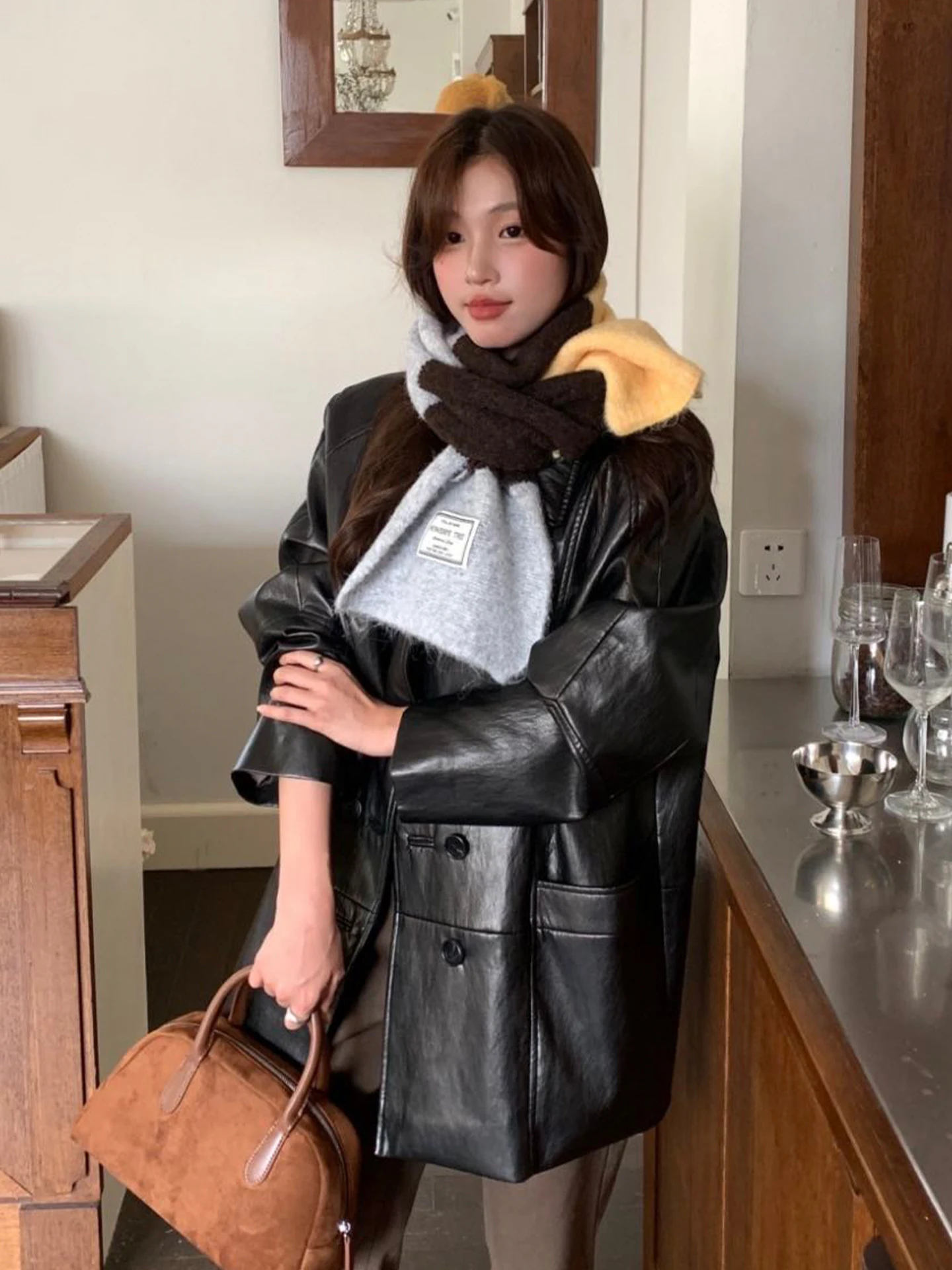 وشاح منسوج من الصوف الملون للنساء للخريف والشتاء النسخة الكورية الراقية لحماية الرقبة من الدفء #2