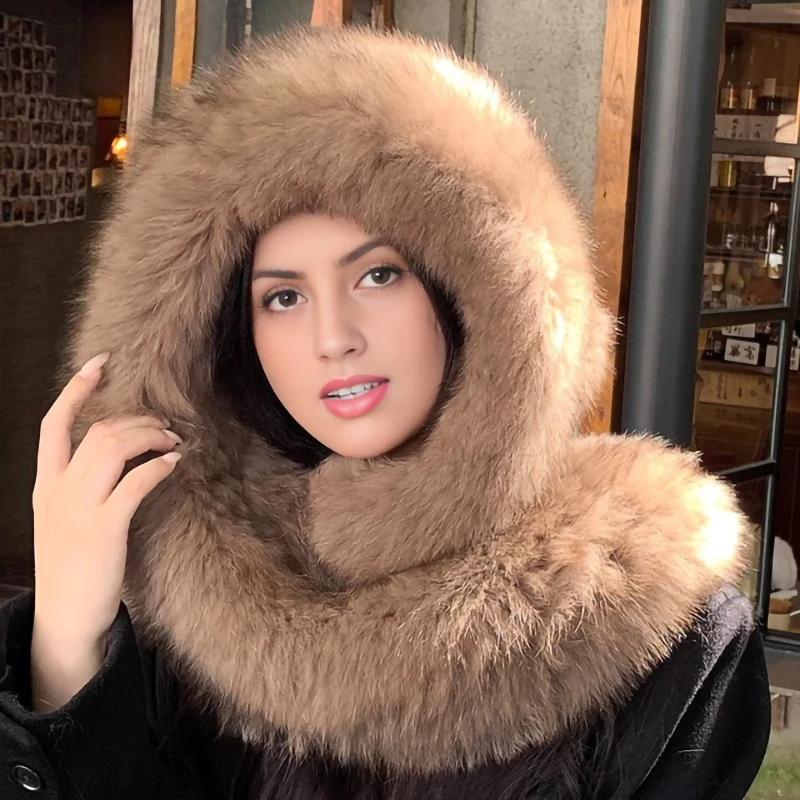 Real Fox fur snow hat scarf hat integrated hats warm and advanced sable double-sided thickened plush ear protection cap