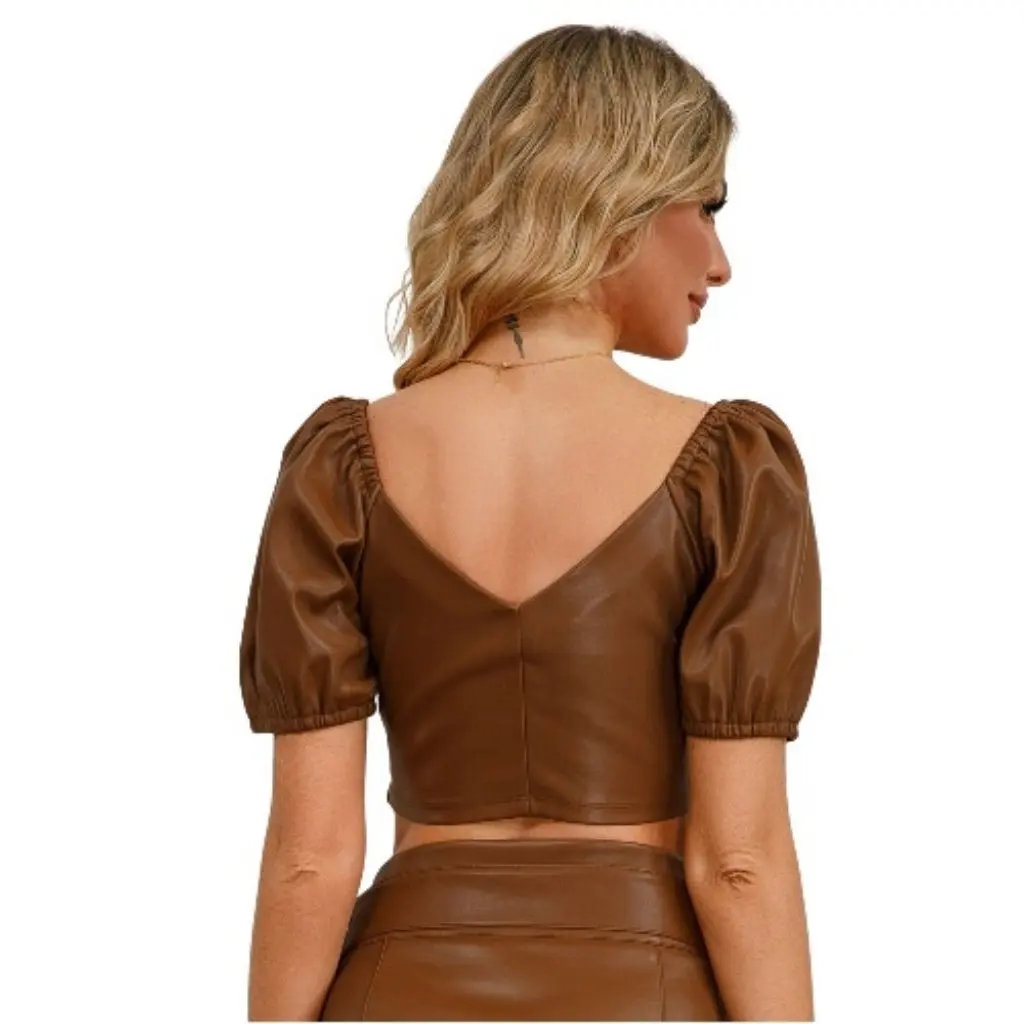 女性用バックレススリムフィットショートレザートップオールマッチセクシーなへそデザインヨーロッパとアメリカのスタイル