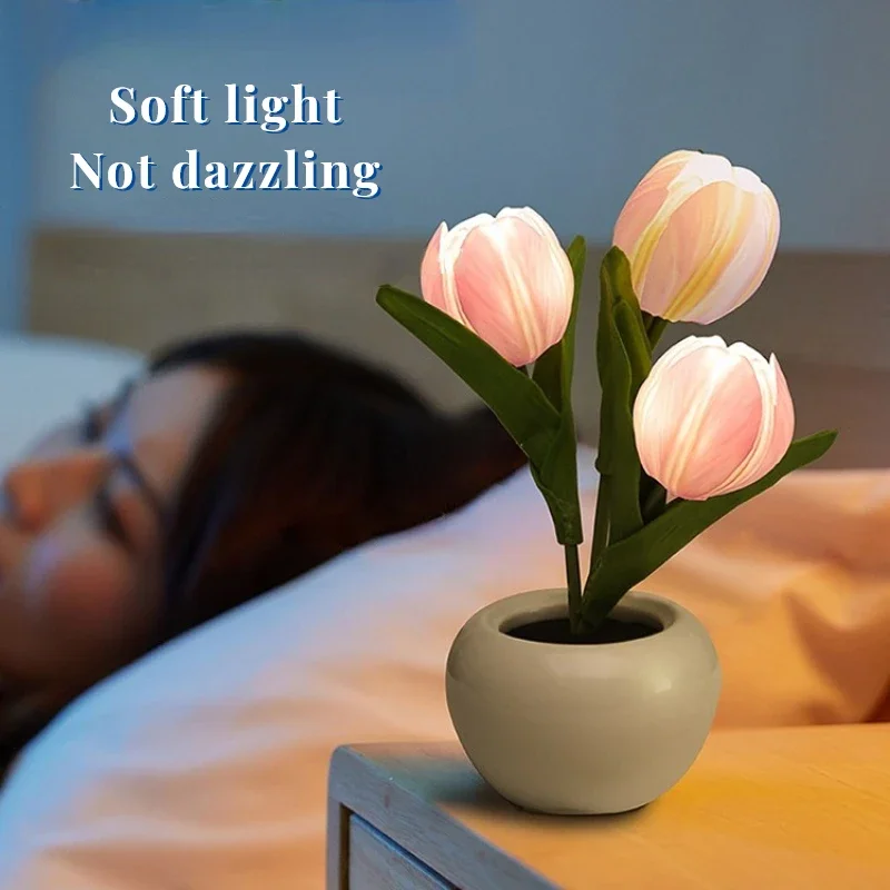 Lampe LED en Forme de Tulipe, Simulation de Fleurs Nocturne, Luminaire Décoratif d'Nik, Idéal pour un Bureau, une Chambre ou une Table, Idée Cadeau pour Petite Amie