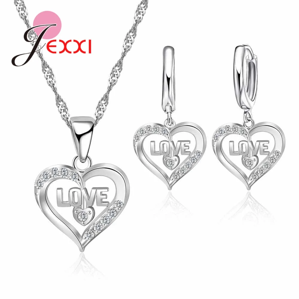 Brand New Lover's Gifts 925 Sterling Silver Color Women Jewelry Sets Letter Love Note Pendants Necklaces Fashion Dangle Earrings