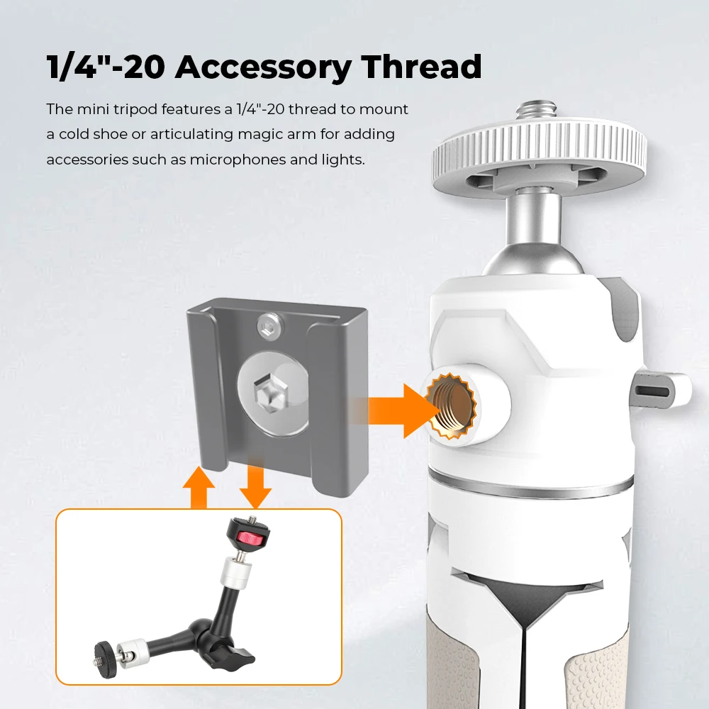 Kayulin Mini Extendable Desktop Tripod Handle Grip Stand with Flexible Ballhead 1/4" Screw Extend Mount for Phone Selfie Vlog ﻿