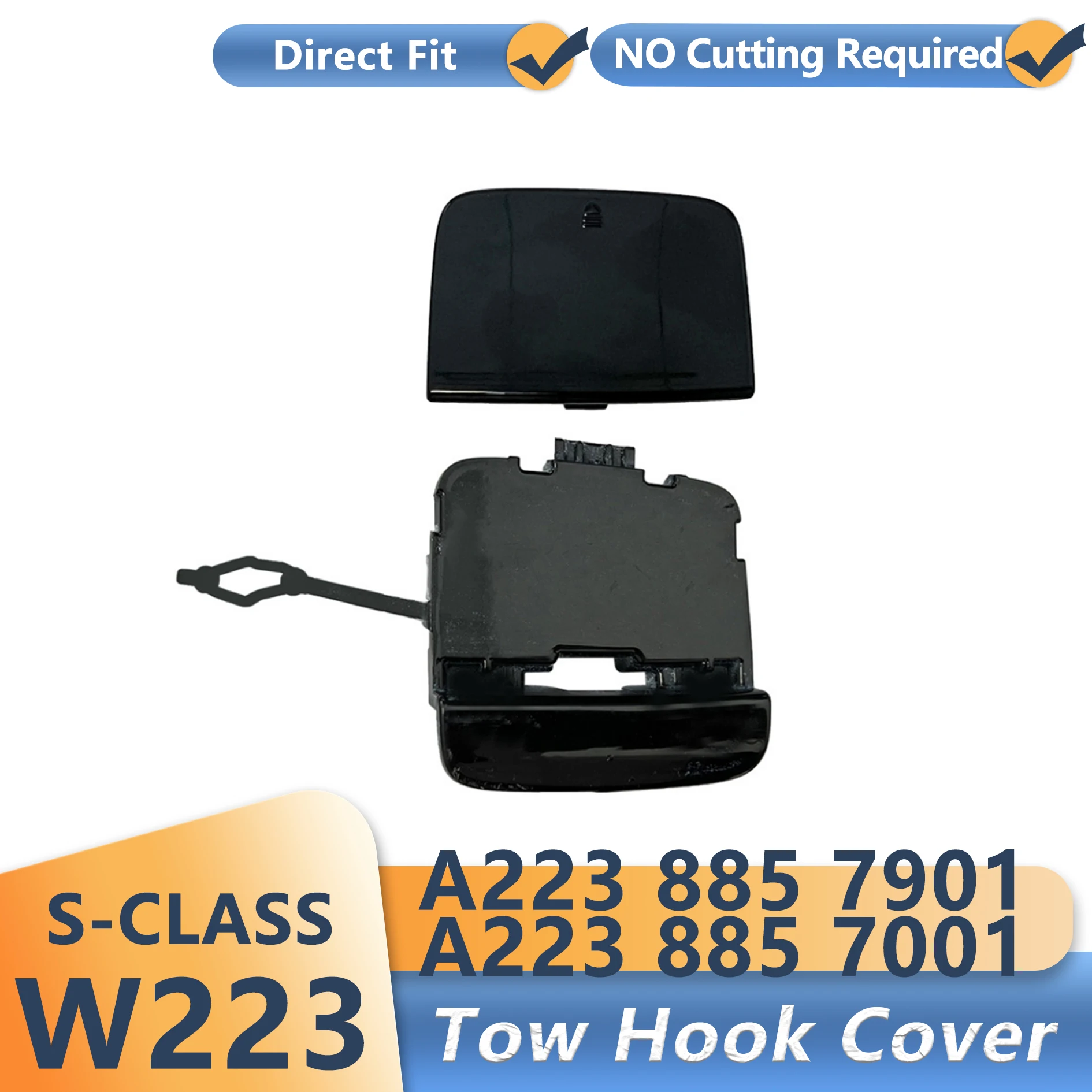 Rear Bumper Tow Hook Cover Cap for Mercedes S-class W223 2021-2024 Unpainted A2238857901 A2238857001