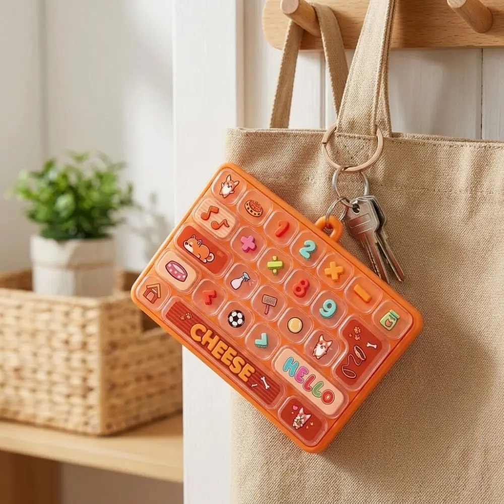 Cartoon 26 Keys Fidget Keyboard Plastic Clickable Keys Fingertip Button Key Ring Clear Key Sounds Animal Patterns