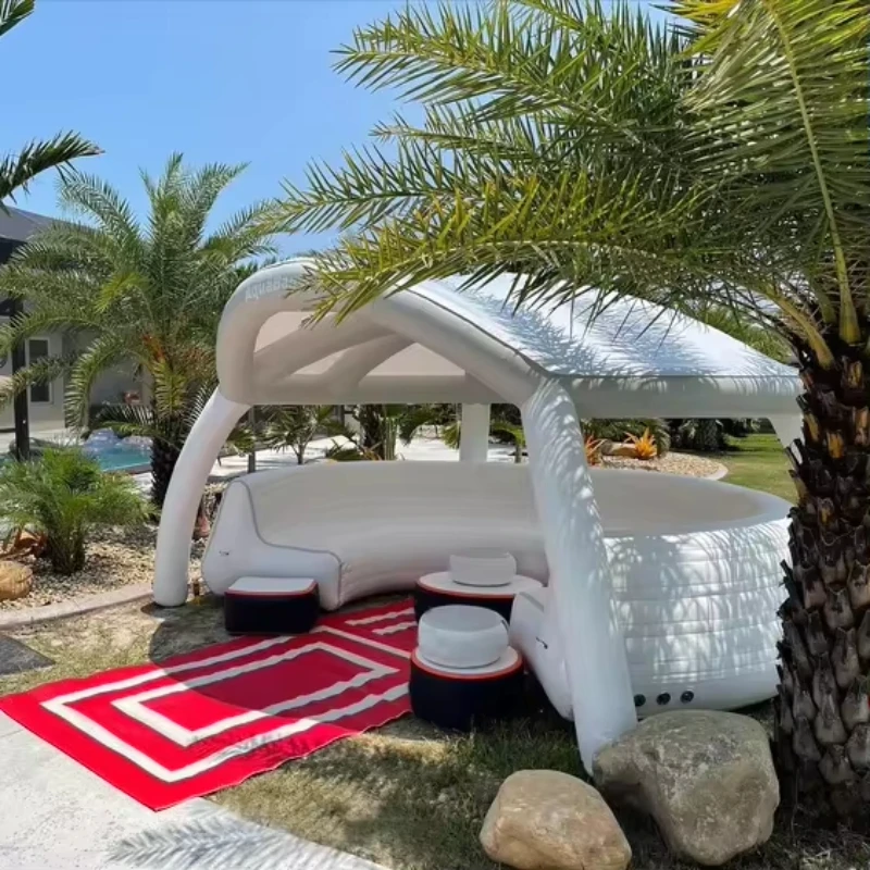 Air round sofa, portable foldable inflatable sofa with inflatable table and shade tent