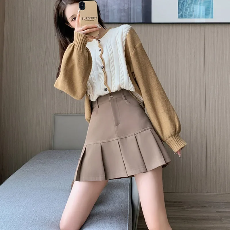 Women's Pleated Skirts Autumn Winter New Y2K Harajuku Uniforms Safety Shorts Mini Skirt Korean High Waist Slim A-Line Skirt