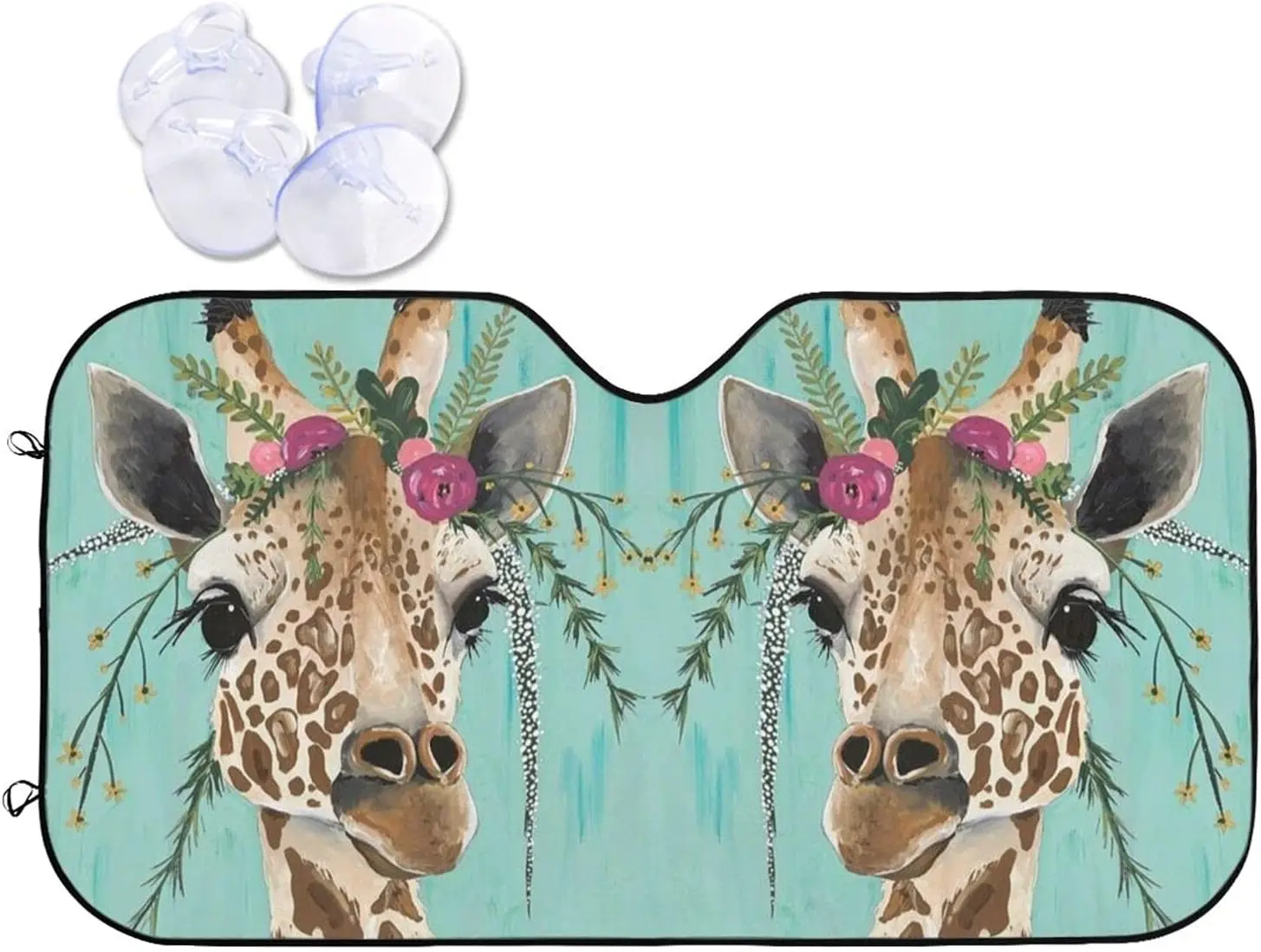 Car Front Window Sunshade, Giraffe with Floral Headpiece Foldable Auto Windshield Sun Shade Uv Heat Sun Visor Protector