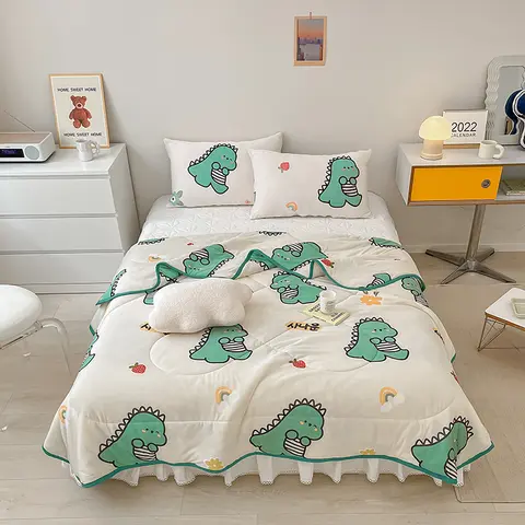 여름 이불, 산뜻한 만화 공룡 침구 이불, 부드럽고 편안한 이불 장식, 베갯잇 미포함