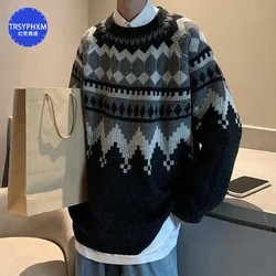 TRSYPHXM maglione blu da uomo giacca di maglieria allentata e alla moda da uomo vestito autunnale da uomo versione coreana versatile giacca di filo retrò