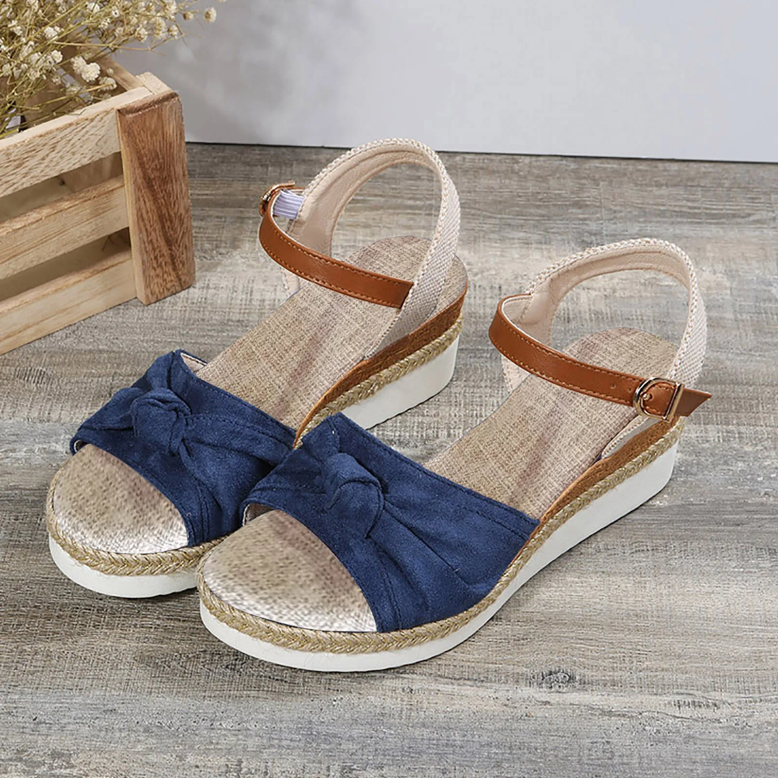 Espadrilles Wedge Sandals for Women Summer Open Toe Non Slip Gladiator Shoes Fashion Bowtie Platform Buckle Sandalias Mujer 2024