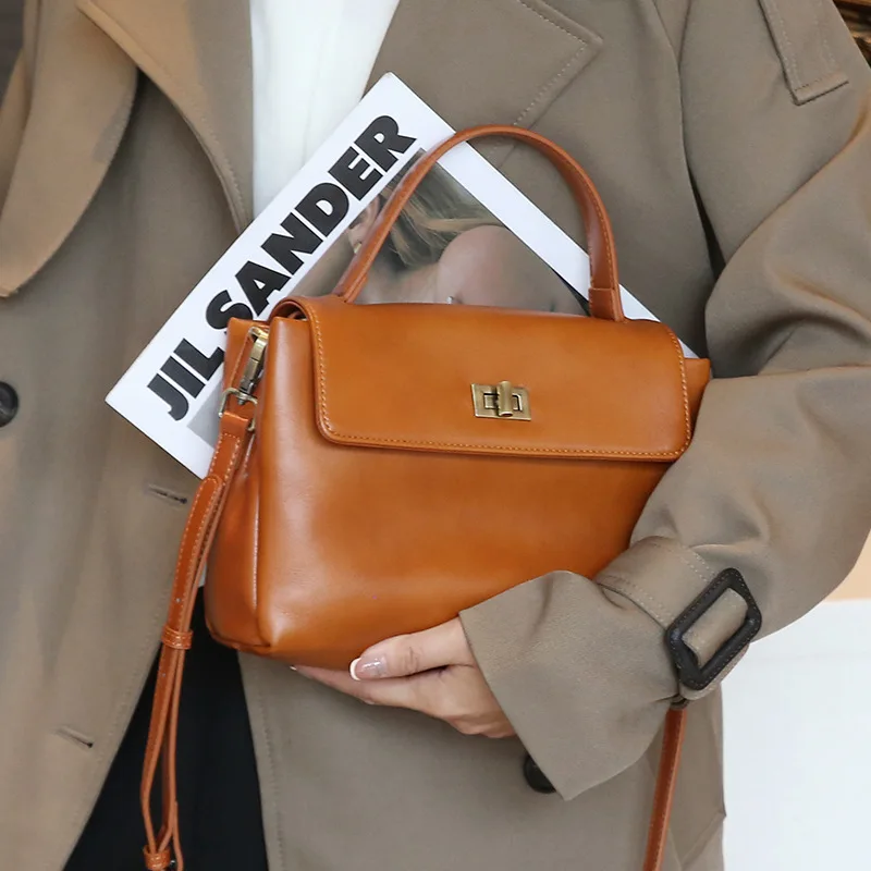 Natural Cowhide Retro Handbags Ladies Fashion Trend Commute Crossbody Bags Women's Cow Genuine Leather Shoulder Bag Female Soft