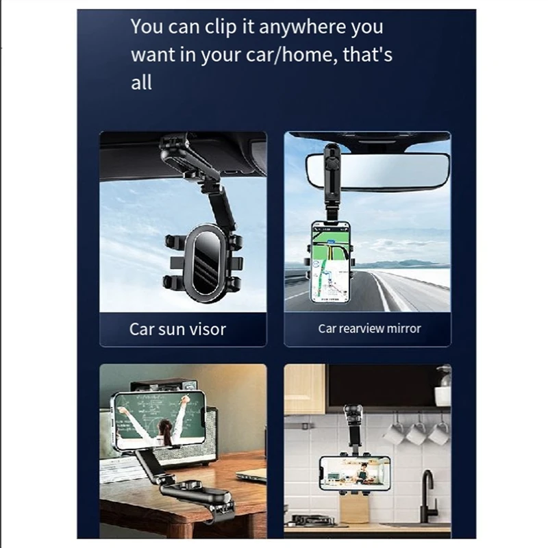 Подставка для телефона Вращающийся и выдвижной автомобильный держатель для телефона Солнцезащитный козырек Универсальный 1080 °   Вращающийся телефон