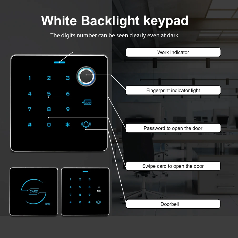 New Arrive Exquisite Design Zinc Backlight Fingerprint Keypad Standalone Metal for 12V Electric Access Control System Door Entry