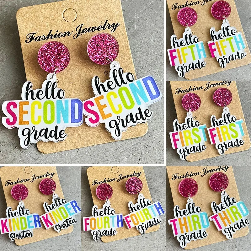 

New Personalized Creative Teacher Acrylic Earrings Starting Age Colorful Simplified Text Shining Women's Earrings Gift for Her