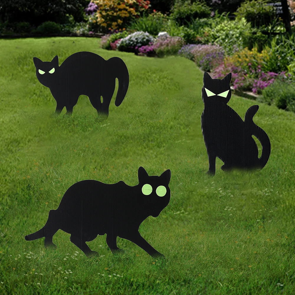 

Halloween Black Cat Yard Signs Outdoor Plastic Decoration with Stakes for Outdoor Yard Lawn Home Garden Halloween Decoration