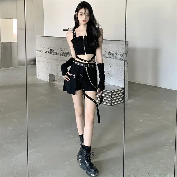 Dark Element Harajuku Punk Streetwear Shorts Women Sexy Casual Vintage Skinny Short Korean Fashion Emo Clothes Gift Belt Chain