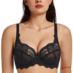 MELENECA Women's Plus Size Minimizer Bras Full Coverage Lace Unlined Underwire Bra