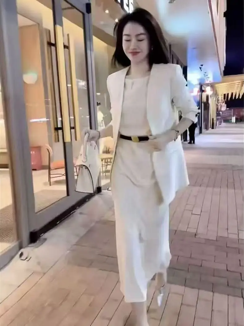 

Fashionable OL Suit Set Dress Jacket Women's High Waist Long Sleeve Polyester Fiber Spring Summer Casual Style Korean Version