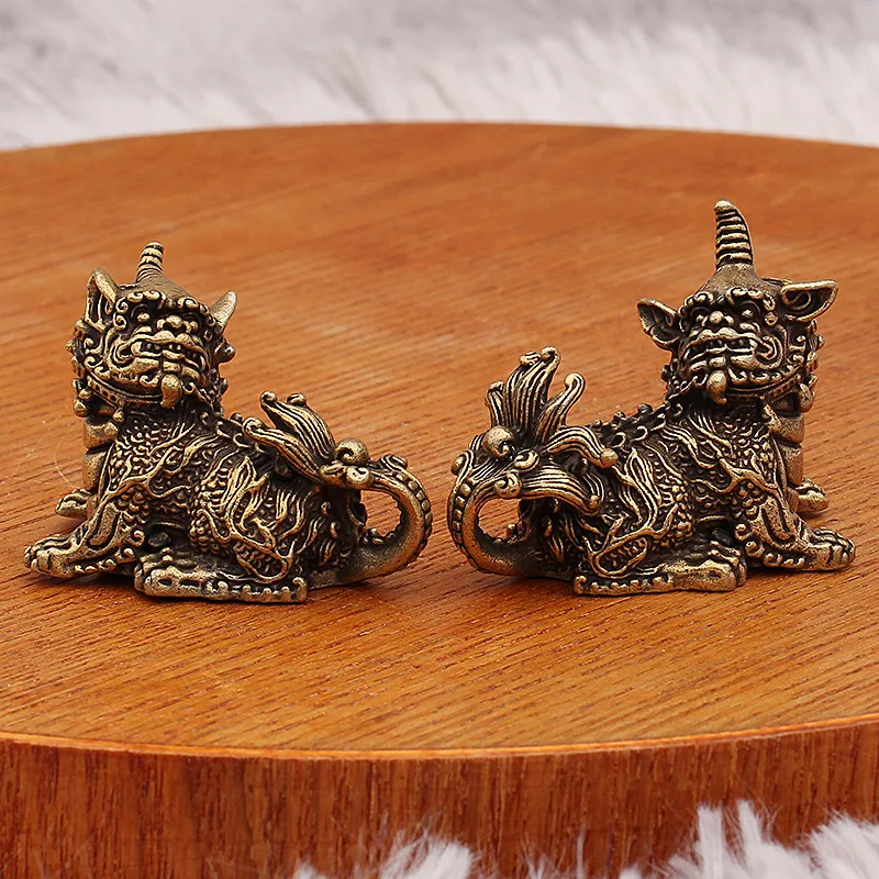 Brass Unicorn Base Hollow Mythical Beast Kirin National Trend Small Copperware Street Stall Small Metal Ornament Craft