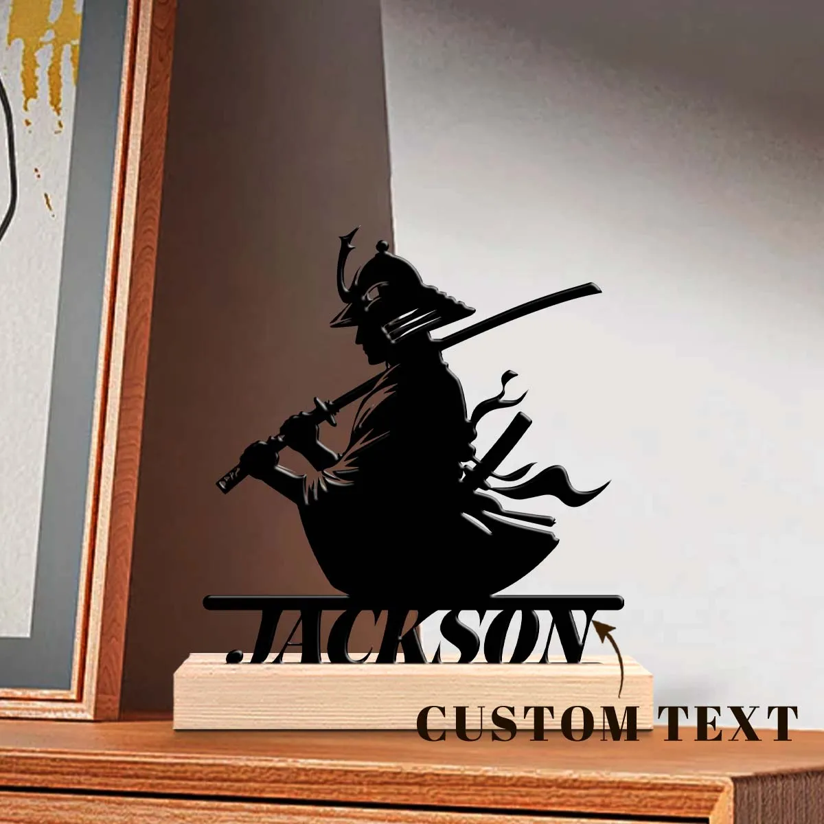 1pc Customized Metal Handicraft Ornaments Custom Content With Wooden Base Gifts and Metal Decorations for Family and Friends