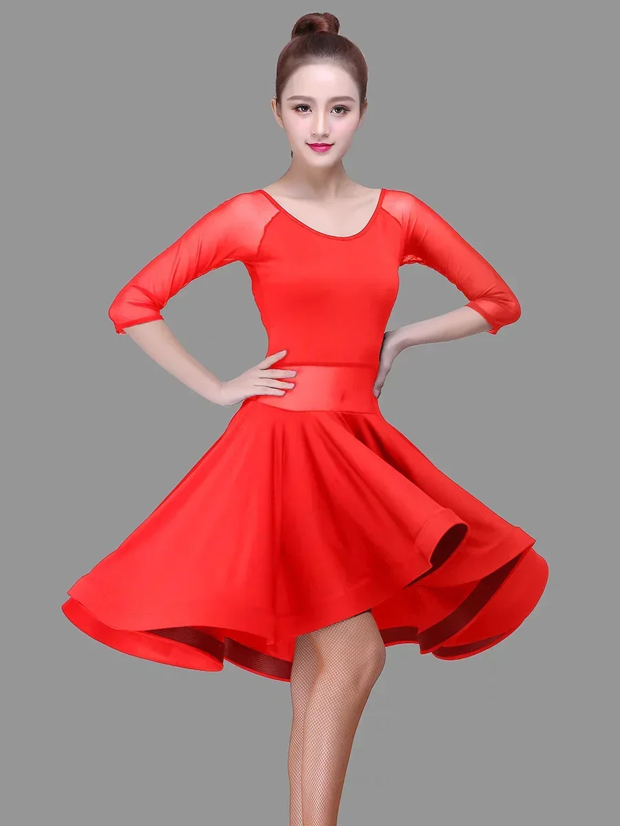 

2024 New Latin Dance Dress Costume Female Adult Sexy Competition Wear Mesh Party Line Dance Long Sleeve Skirt Suit Free Shipping