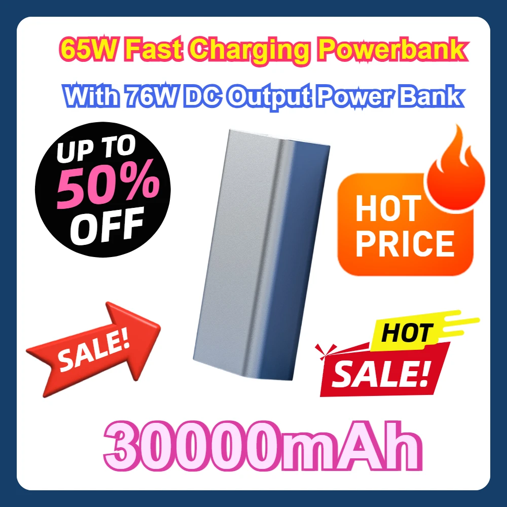 

For IPhone 15 13 11 Huawei Xiaomi Samsung Laptop Powerbank with 76W DC Output 30000mAh Power Bank PD 65W Fast Charging Powerbank